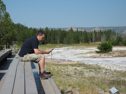 Doug Playing with GPS at Great Fountain Geyser